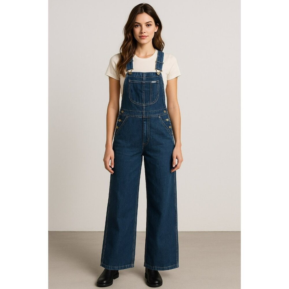 Lee Workwear Womens Denim Overalls XS Medium Wide Leg - Relaxed Fit 100% Cotton